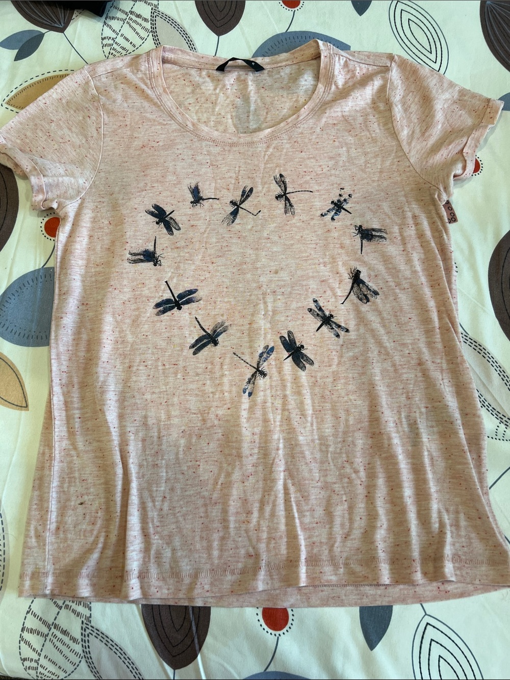 Only Pink Short Sleeve Tee with Black Dragonfly Heart Print